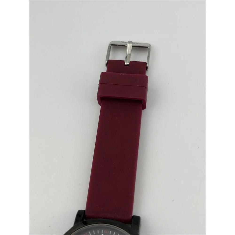 Blekon Watch Men 38mm Black Case‎ Maroon Silicone Band- New Battery